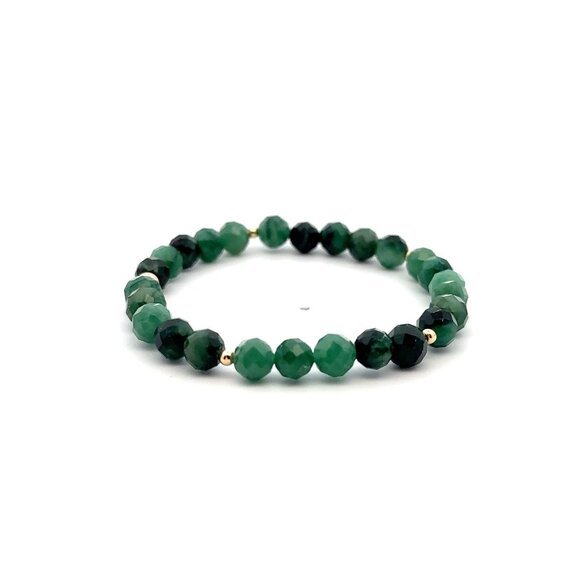 Natural Emerald Gemstones Micro Faceted Stretch Bracelet 18k Tiny Beads - Picture 3 of 5